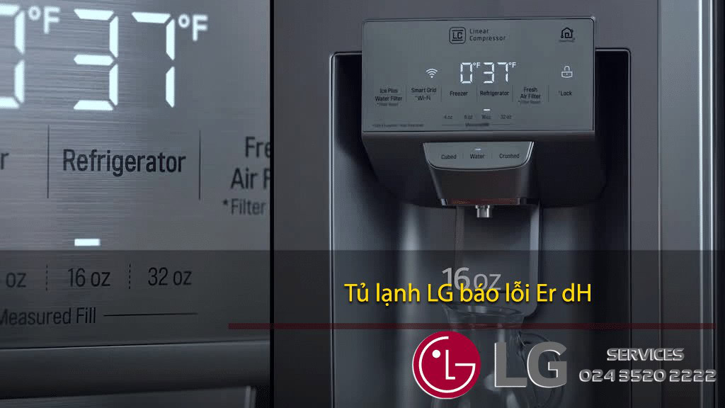 LG refrigerator displaying error code Er dH related to coolant issues or defrost system. Professional repair service available for LG fridge error troubleshooting and warranty support.