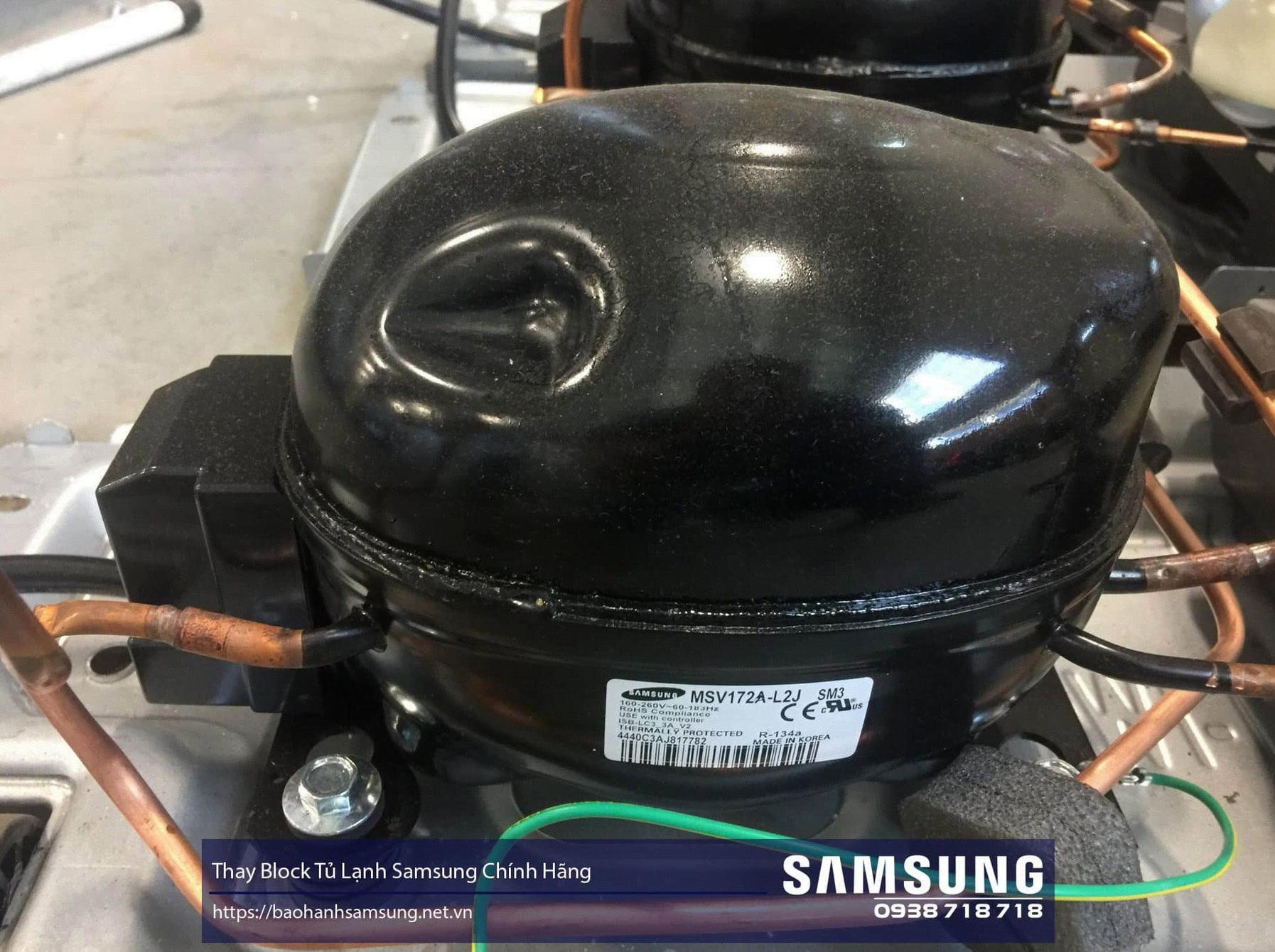 High-efficiency Samsung compressor for LG refrigerator warranty repair, showcasing reliable cooling system component.